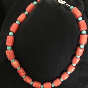 Tapered Coral and Turquoise Bead Necklace